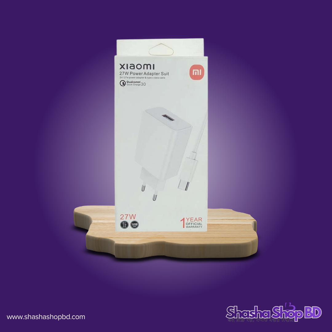 ⚡ Xiaomi 27W Power Adapter Suit with Type-C Cable (Super Fast Charging, Qualcomm Quick Charge 3.0 & 1 Year Official Warranty – আপনার স্মার্টফোনের চার্জিং হোক দ্রুত ও নিরাপদ!)