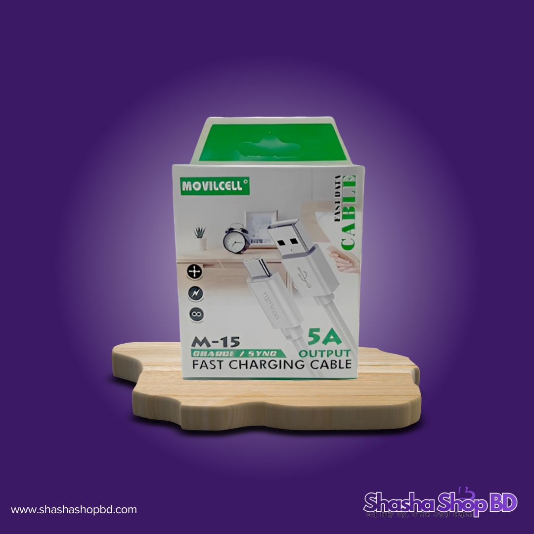 ⚡ Movilcell M15 Fast Charging Cable (Type-C) (5A Ultra-Fast Output, Rapid Data Sync & Superior Build – আপনার ফোনের চার্জিং হোক সুপার ফাস্ট!)