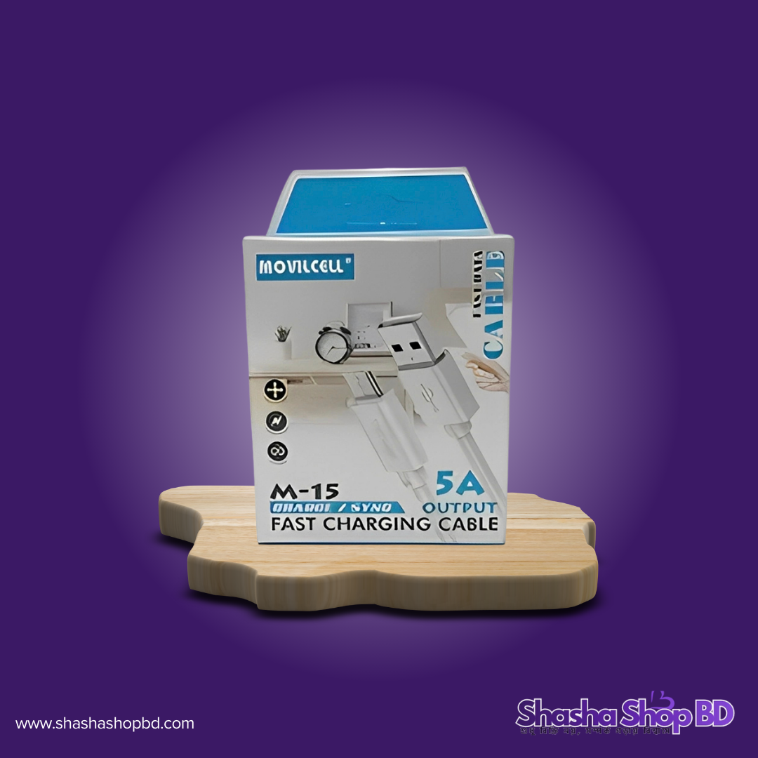 ⚡ Movilcell M15 Fast Charging Cable (Type-B/Micro USB) (5A Ultra-Fast Output, Rapid Data Sync & High Durability – আপনার স্মার্টফোনের চার্জিং হোক সুপার ফাস্ট!)