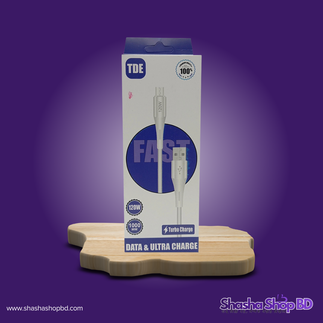 ⚡ TDE 120W Type-B Data & Ultra Turbo Charger Cable (Ultra-Turbo Charging, High-Speed Data Sync & Premium Durability – আপনার ডিভাইসের জন্য সর্বোচ্চ গতির চার্জিং নিশ্চিত করুন!)