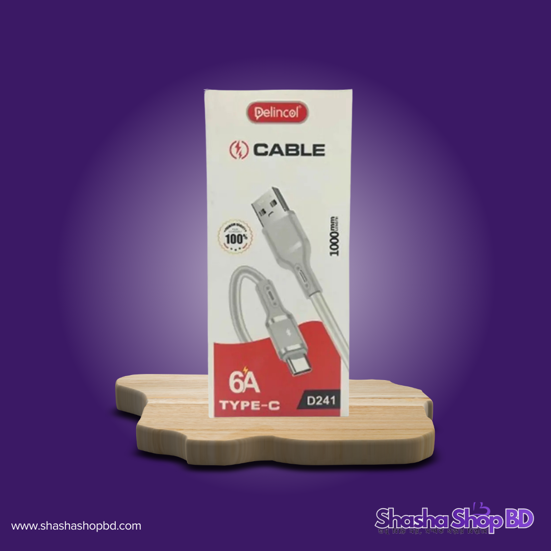 ⚡ Delincol 6A Type-C USB Charging Cable (D241) (6A Ultra-Fast Charging, High-Speed Data Sync & Premium Quality – আপনার স্মার্টফোনের চার্জিং হোক সুপার ফাস্ট ও নিরাপদ!)