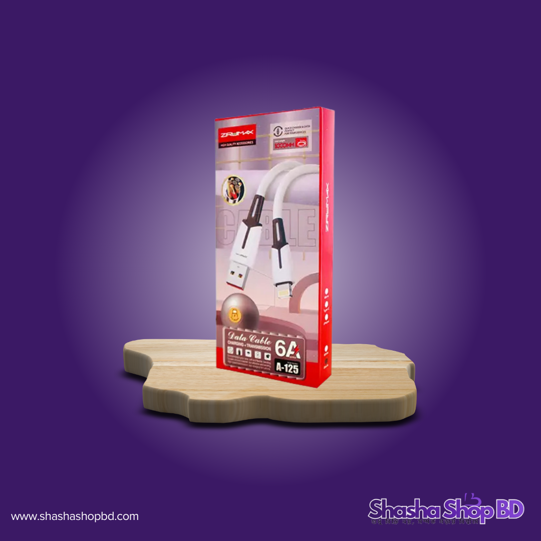 ⚡ Ziruimax A-125 Charging + Transmission Data Cable (6A Ultra-Fast Charging, High-Speed Data Sync & 1000mm Length – আপনার ডিভাইসের জন্য প্রিমিয়াম চার্জিং ও ডাটা ট্রান্সফার সলিউশন!)