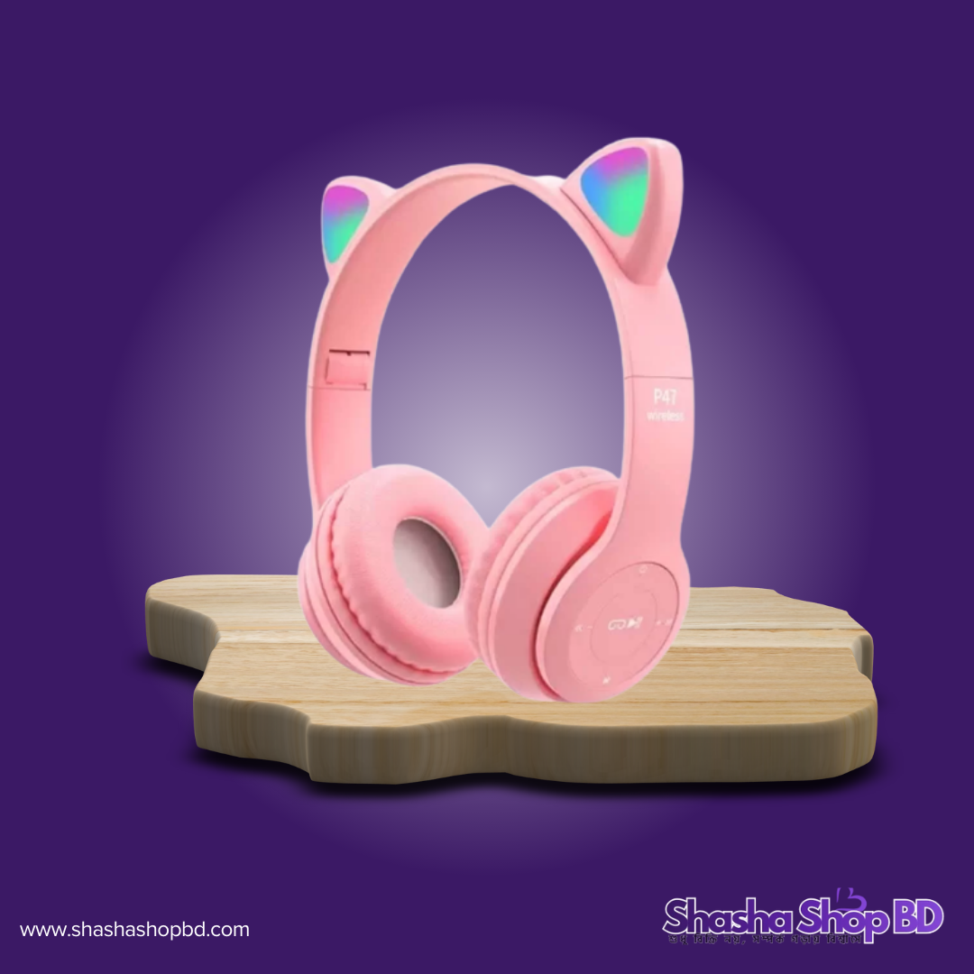 🐱 Cat Ear Wireless Headphones (VIV-23M / P47 Wireless) (RGB LED Glowing Ears, Hi-Fi Stereo Sound & Foldable Design – স্টাইল আর মিউজিকের এক দারুণ সংমিশ্রণ!)