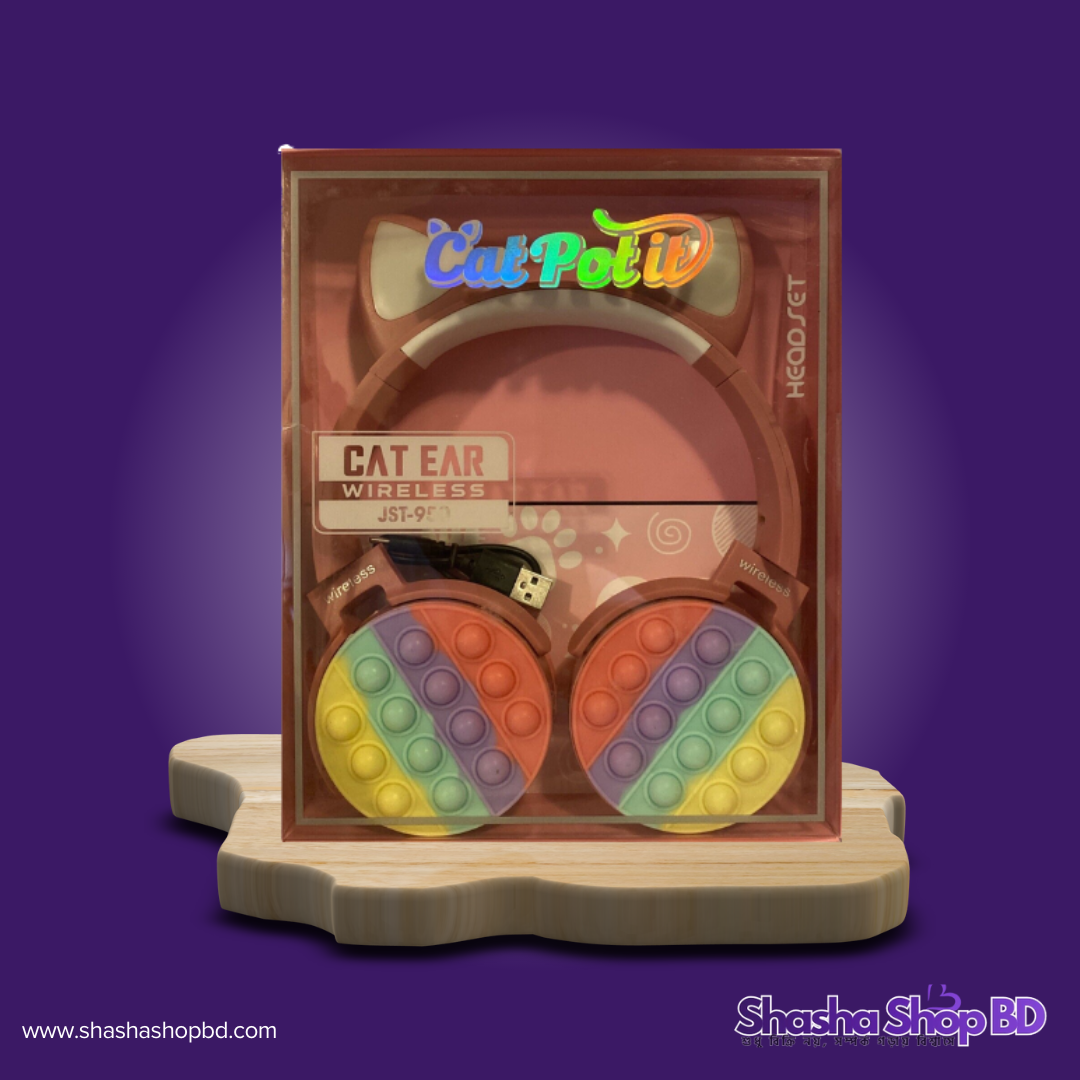 🐱 Cat Ear Cat Pop It Wireless Headset (JST-950) (Glow Ears, Fidget Pop It Design & Wireless Stereo Sound – বাচ্চাদের জন্য সেরা স্টাইলিশ এবং মজার হেডফোন!)
