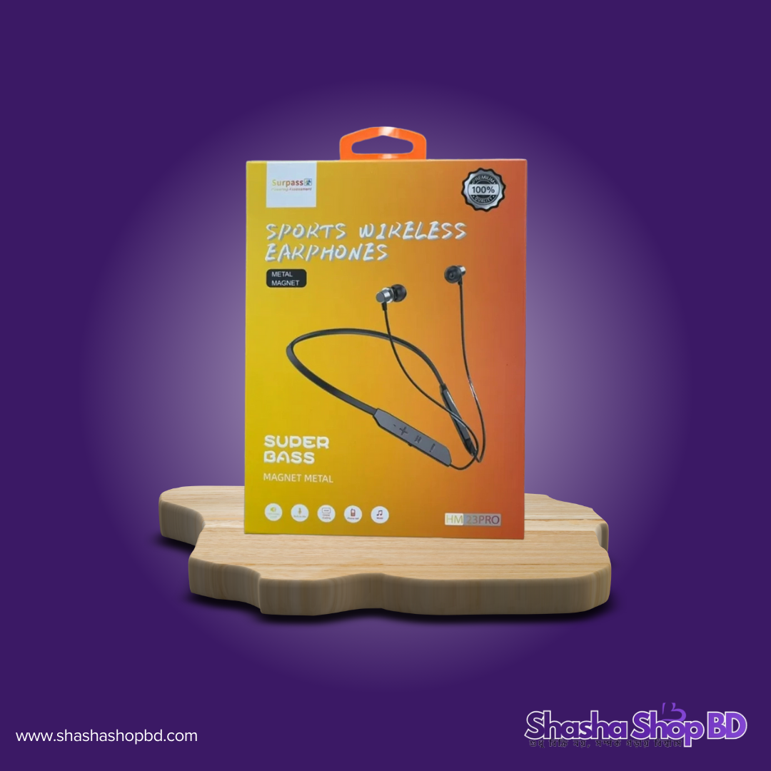 🎧 Surpass HM-23 Pro Hanging Neckband Metal Magnet Headphones (Super Bass, Magnet Metal Buds & Sports Wireless Performance – আপনার মিউজিক লাইফস্টাইলে আনুন প্রিমিয়াম টাচ!)