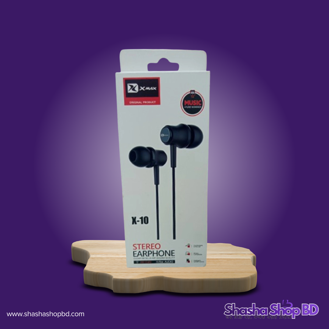 🎧 XMax Stereo Earphone X-10 (Hi-Res Audio, Deep Bass & Ergonomic Design – আপনার মিউজিক অভিজ্ঞতায় আনুন নতুন মাত্রা!)