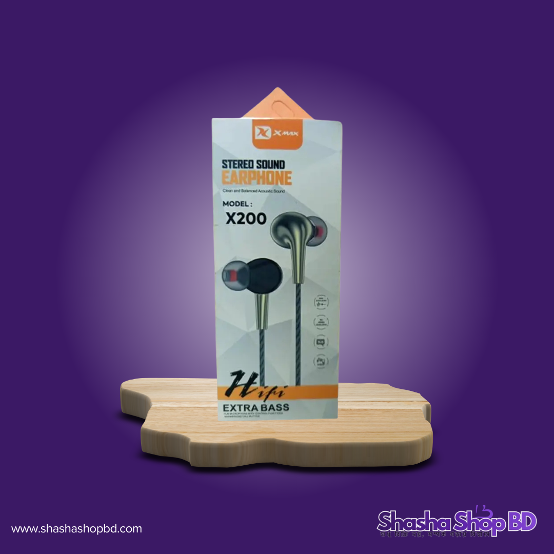 🎧 XMax Stereo Sound Earphone X200 (Hi-Fi Stereo, Extra Bass & Clean Acoustic Sound – আপনার মিউজিক অভিজ্ঞতায় যোগ করুন নতুন মাত্রা!)
