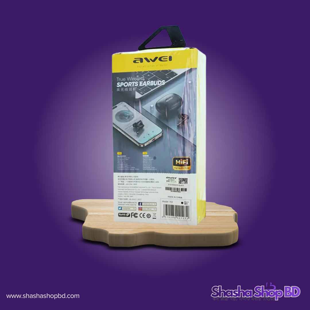🎧 Awei T51 True Wireless Sports Earbuds (HiFi Sound, Long Standby & IPX6 Waterproof – আপনার স্পোর্টস এবং মিউজিক লাইফস্টাইলের সেরা সঙ্গী!)