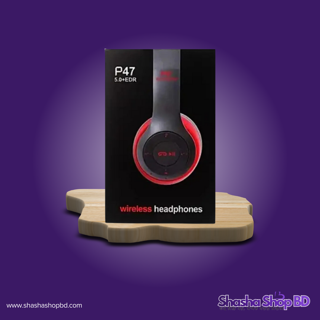 🎧 P47 Wireless Over-Ear Headphone (Red) (Bluetooth 5.0+EDR, FM Stereo Radio & Foldable Design – স্টাইলিশ রেড লুক এবং প্রিমিয়াম সাউন্ডের চমৎকার সমন্বয়!)
