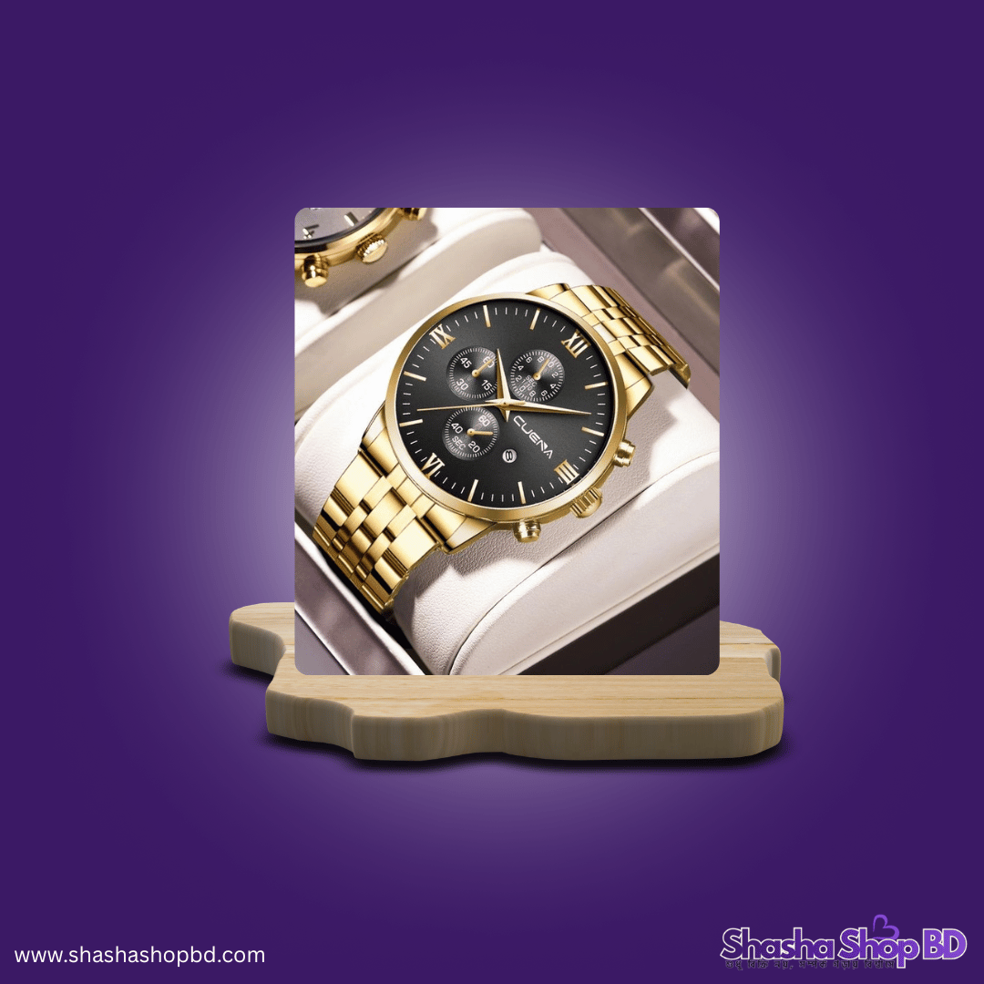 ⌚ CUENA 6008 Stainless Steel Chronograph Men’s Watch (The Definition of Masculine Luxury – গোল্ড এবং ব্ল্যাকের রাজকীয় সংমিশ্রণে আপনার ব্যক্তিত্ব হোক আরও দীপ্তিময়!)