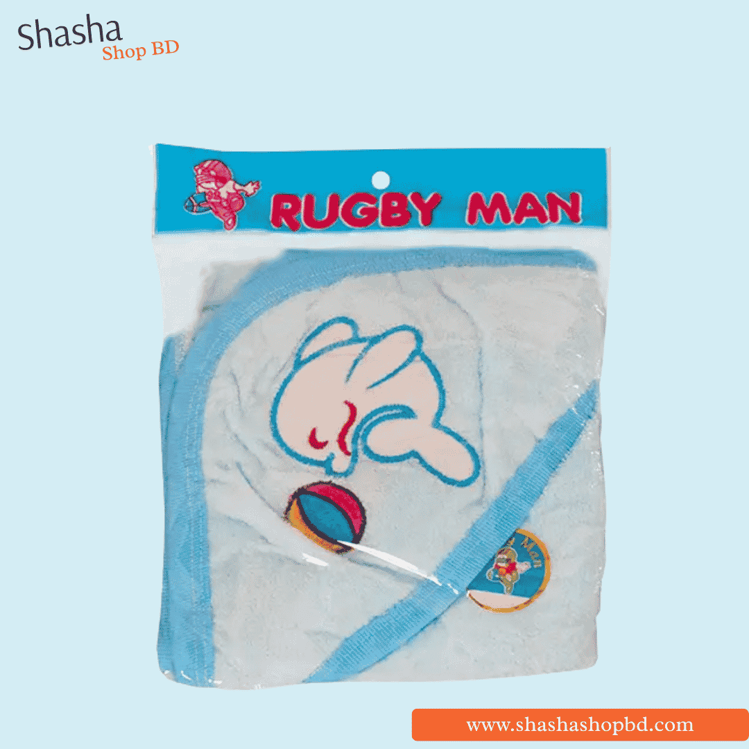 Rugby Man Baby Towels With Cap - Sky Blue | Shasha Shop BD