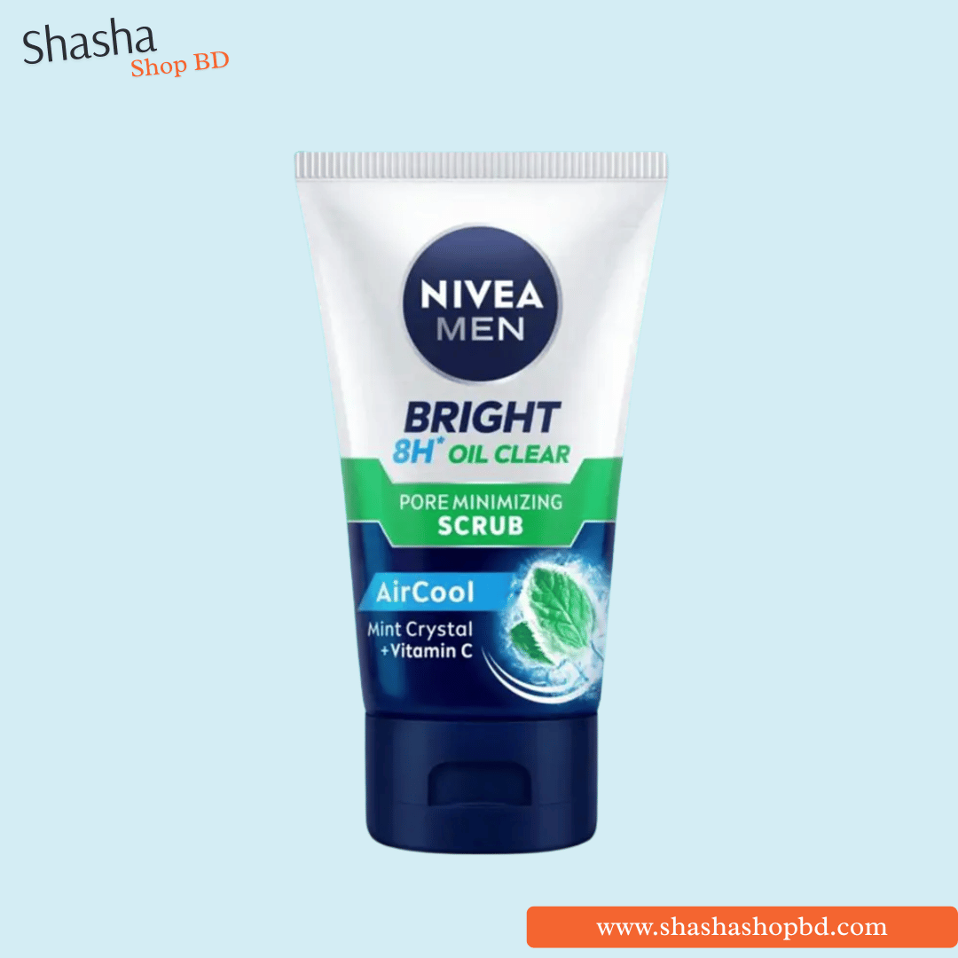 Nivea Men Bright 8H Oil Clear Pore Minimizing Scrub 100ml | নিভিয়া মেন ফেস স্ক্রাব | Shasha Shop BD