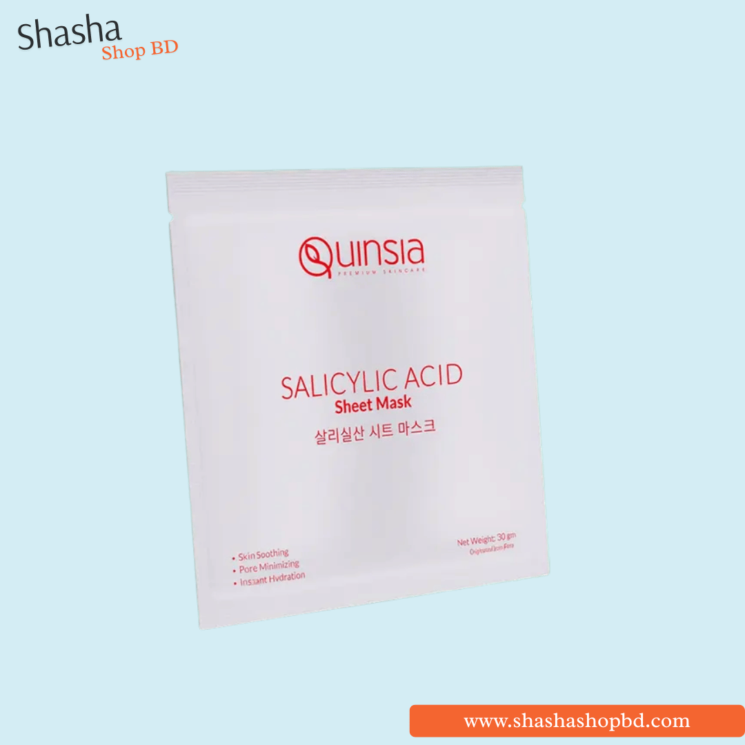 Quinsia Salicylic Acid Sheet Mask 30gm | কুইনসিয়া স্যালিসাইলিক অ্যাসিড শিট মাস্ক | Shasha Shop BD