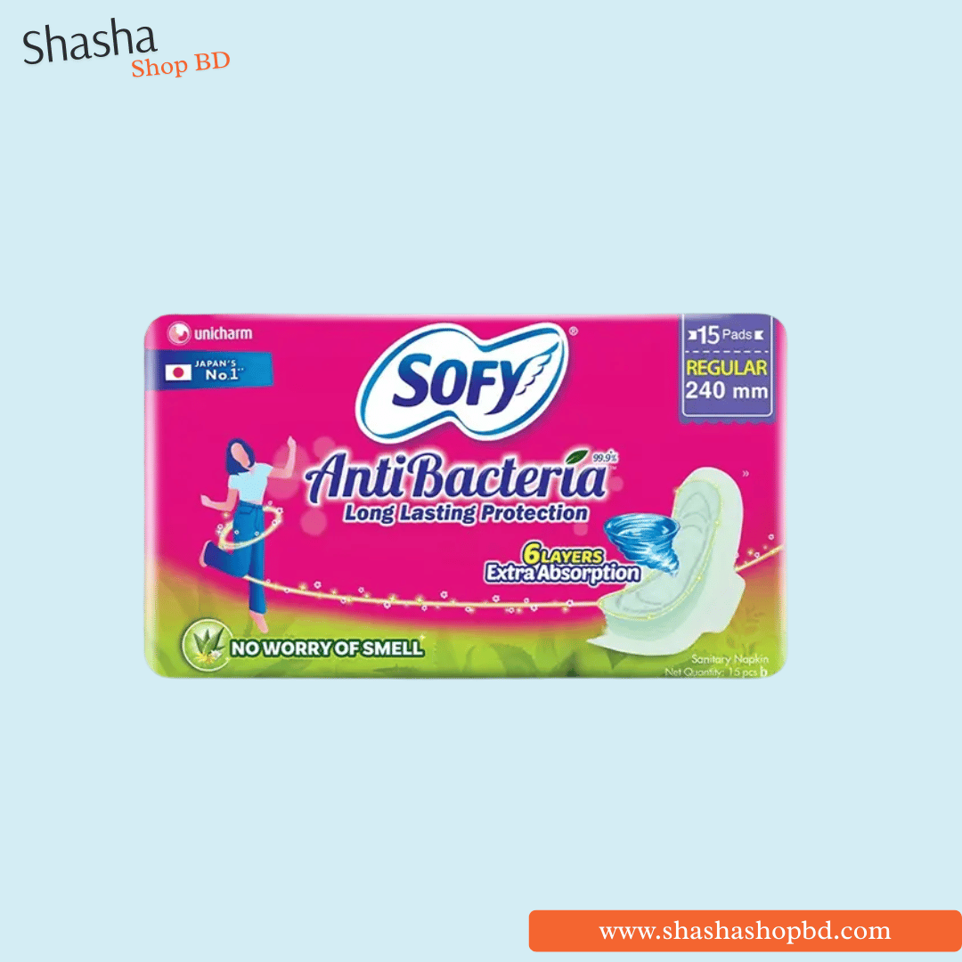 Sofy AntiBacteria Sanitary Napkin Regular 240mm – 15 Pads | সফি অ্যান্টিব্যাকটেরিয়া স্যানিটারি ন্যাপকিন | Shasha Shop BD