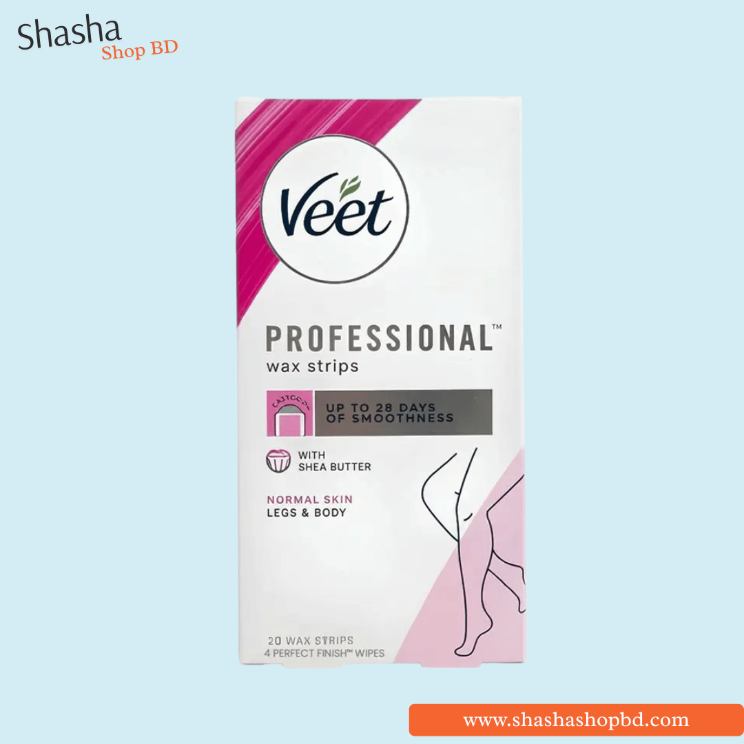 Veet Professional Wax Strips with Shea Butter – Legs & Body, Normal Skin (20 Strips) | ভিট প্রফেশনাল ওয়াক্স স্ট্রিপস | Shasha Shop BD