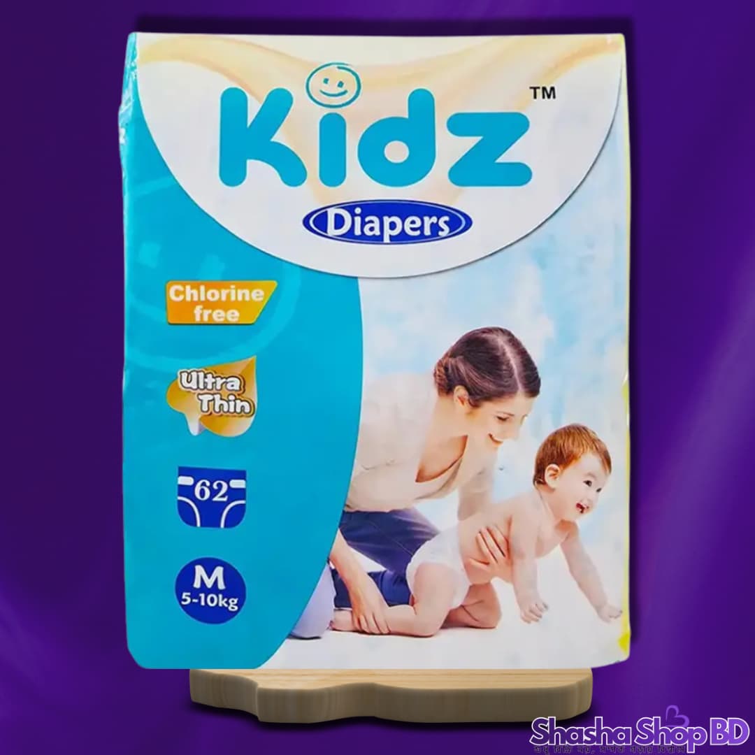 Kidz Belt Style Baby Diaper (M) – 62 Pcs (Ultra Thin, Chlorine Free & Super Absorbent – আপনার ক্রমবর্ধমান সোনামণির জন্য সেরা সুরক্ষা!)