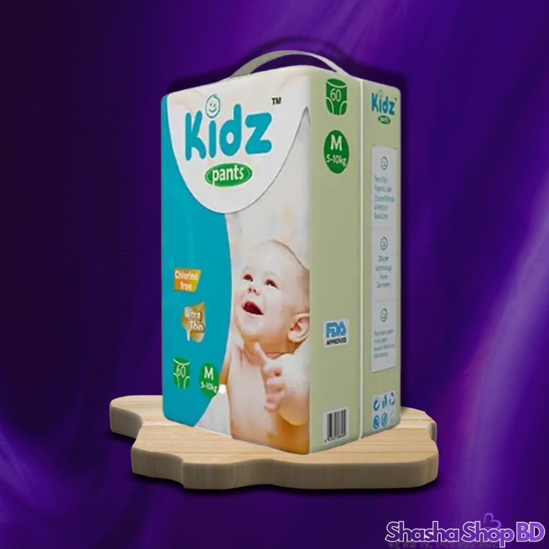 Kidz Pants Style Baby Diaper (M) – 60 Pcs (Ultra Thin, Chlorine Free & German Technology – আপনার সোনামণির সারাদিনের আরাম আর নিশ্চিন্ত সুরক্ষার জন্য!)