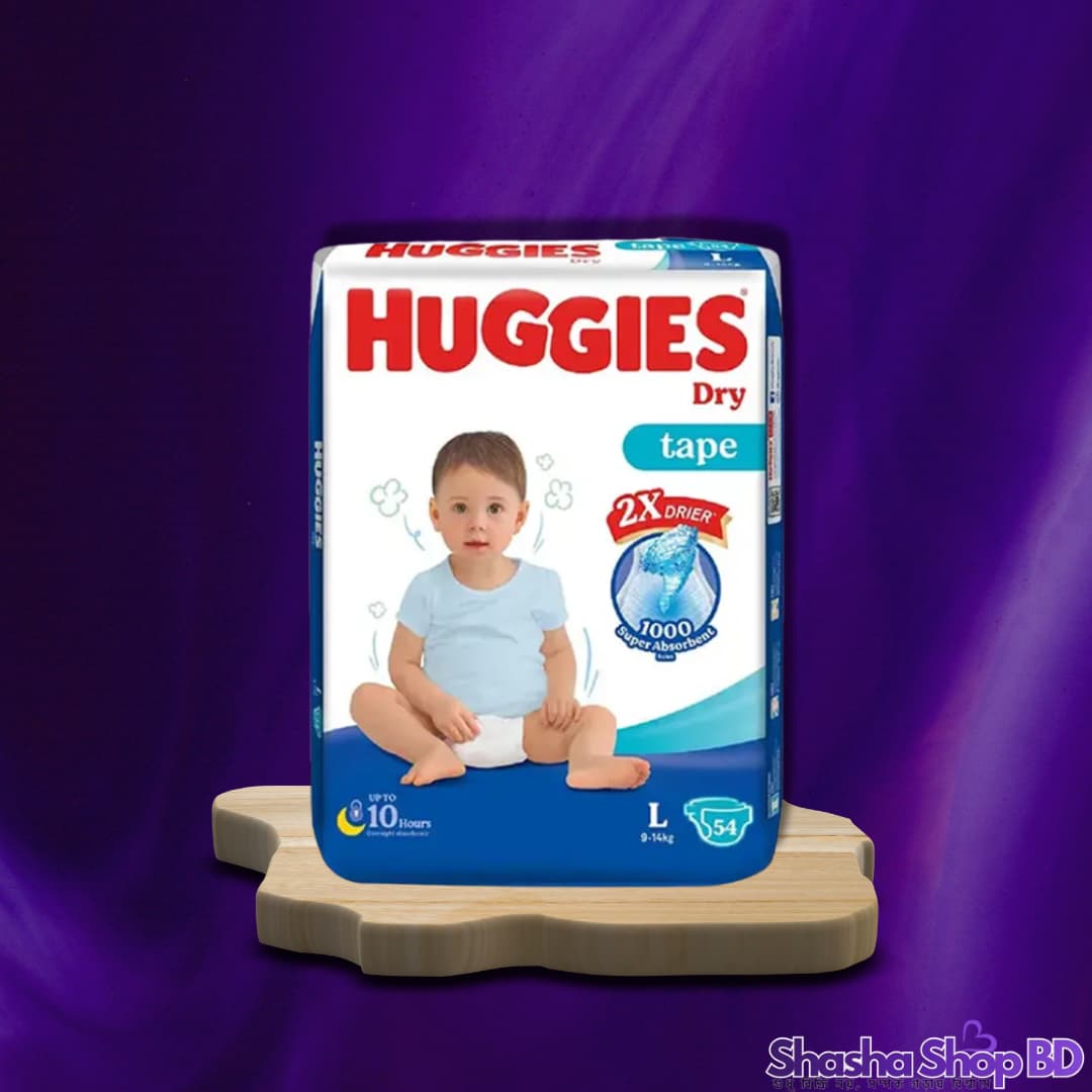 Huggies Dry Tape Baby Diaper (Large - 54 Pcs) (World's No. 1 Trusted Brand – ১২ ঘণ্টা পর্যন্ত ড্রাইনেস আর মখমলের মতো কোমল সুরক্ষা!)