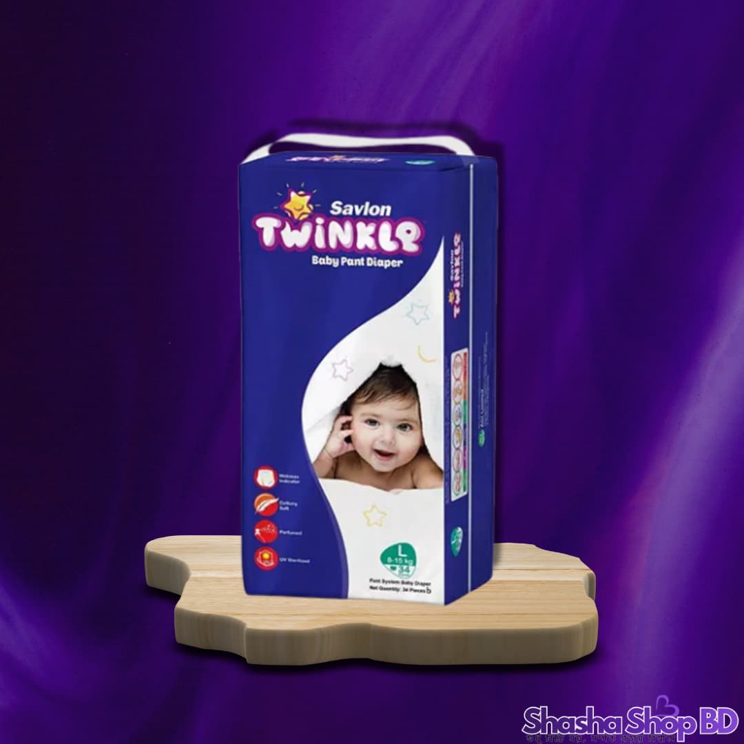 Savlon Twinkle Baby Pants Diaper (Large - 34 Pcs) (Softest Touch & Guaranteed Dryness – সোনামণির চঞ্চল দিন আর আরামদায়ক ঘুমের বিশ্বস্ত সঙ্গী!)