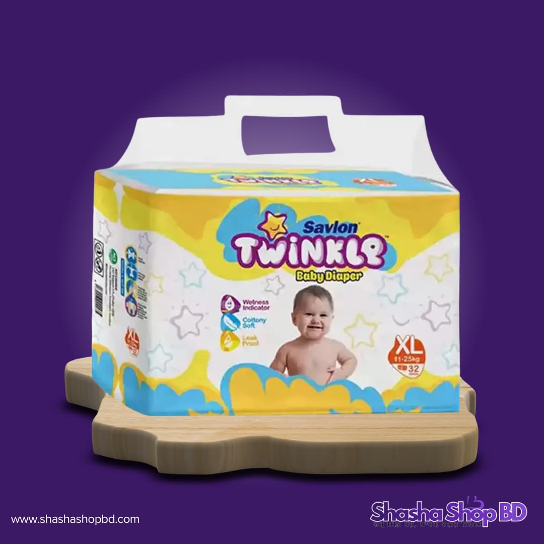 👶 Savlon Twinkle Baby Belt Diaper (XL - 32 Pcs) (Ultimate Comfort & Leakage Protection – আপনার সোনামণির হাসিমুখ আর নিশ্চিন্ত ঘুম!)