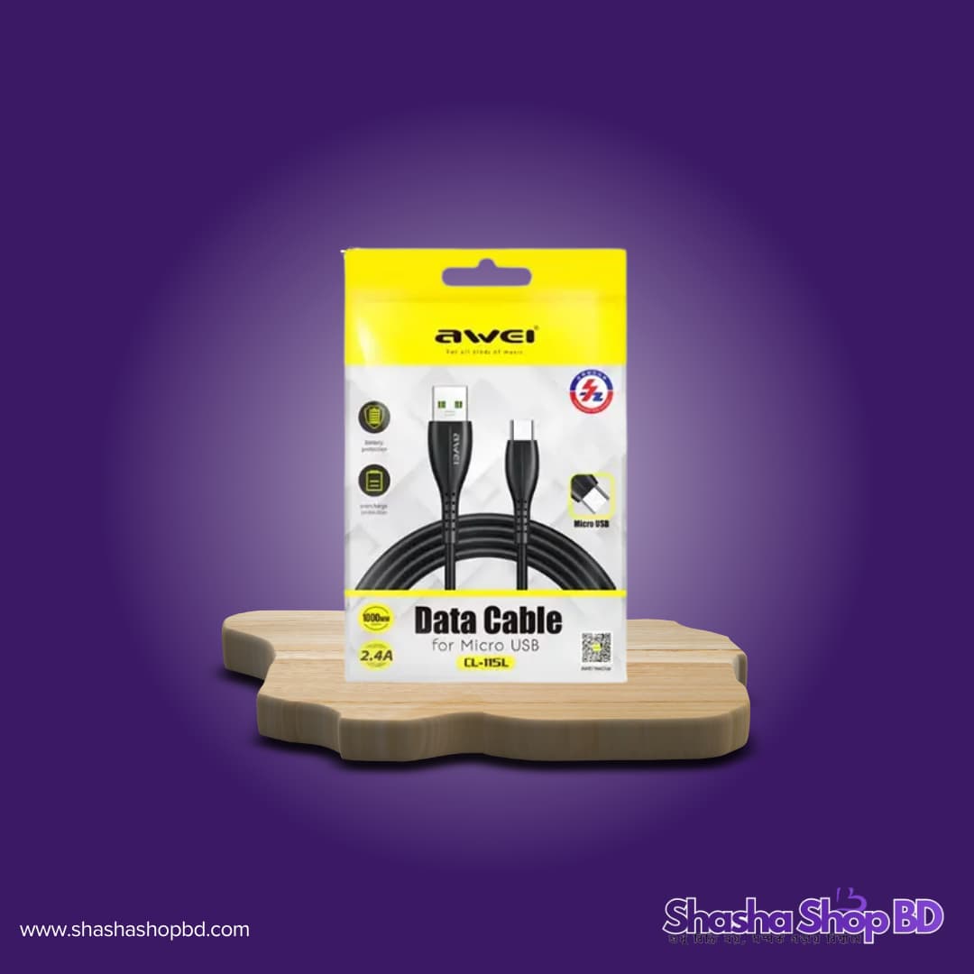 ⚡ Awei Data Cable for Micro USB (CL-115L) (2.4A Fast Charging, Battery Protection & Overcharge Prevention – আপনার ডিভাইসের জন্য দীর্ঘস্থায়ী ও নিরাপদ চার্জিং!)