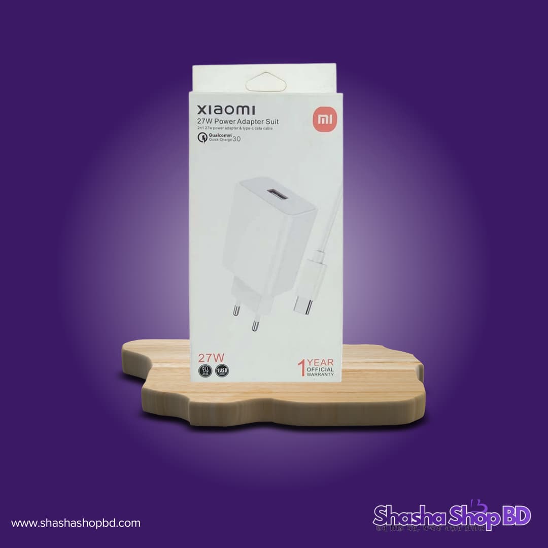 ⚡ Xiaomi 27W Power Adapter Suit with Type-C Cable (Super Fast Charging, Qualcomm Quick Charge 3.0 & 1 Year Official Warranty – আপনার স্মার্টফোনের চার্জিং হোক দ্রুত ও নিরাপদ!)