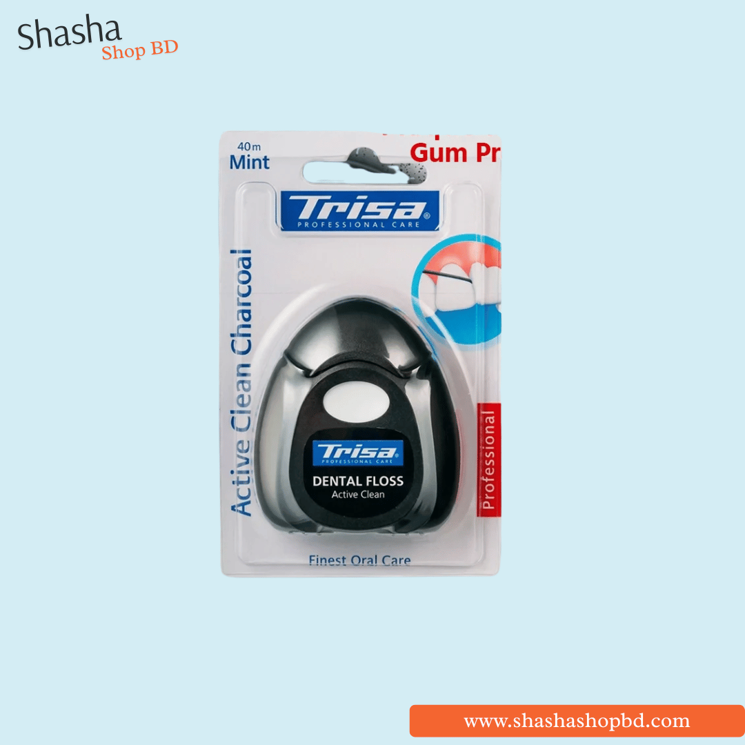 Trisa Dental Floss Active Clean Charcoal 40m | ট্রিসা ডেন্টাল ফ্লস | Shasha Shop BD