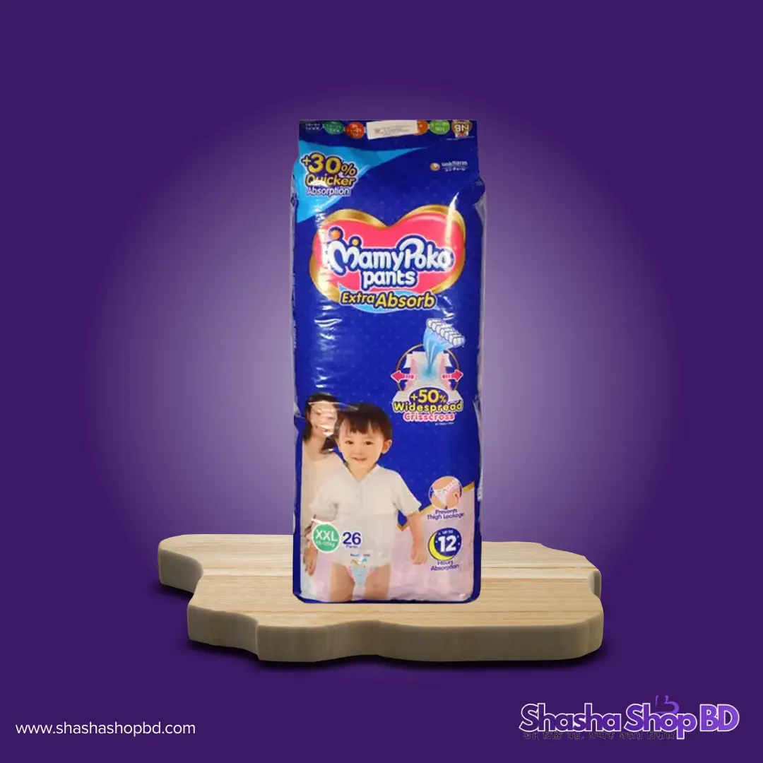 👶 MamyPoko Pants Baby Diaper Extra Absorb - XXL 26 Pcs (Weight Range: 15-25kg, +30% Quicker Absorption & 12 Hours Protection – আপনার সোনামণির শান্তিময় ঘুম আর সারাদিনের হাসিখুশি পথচলা!)