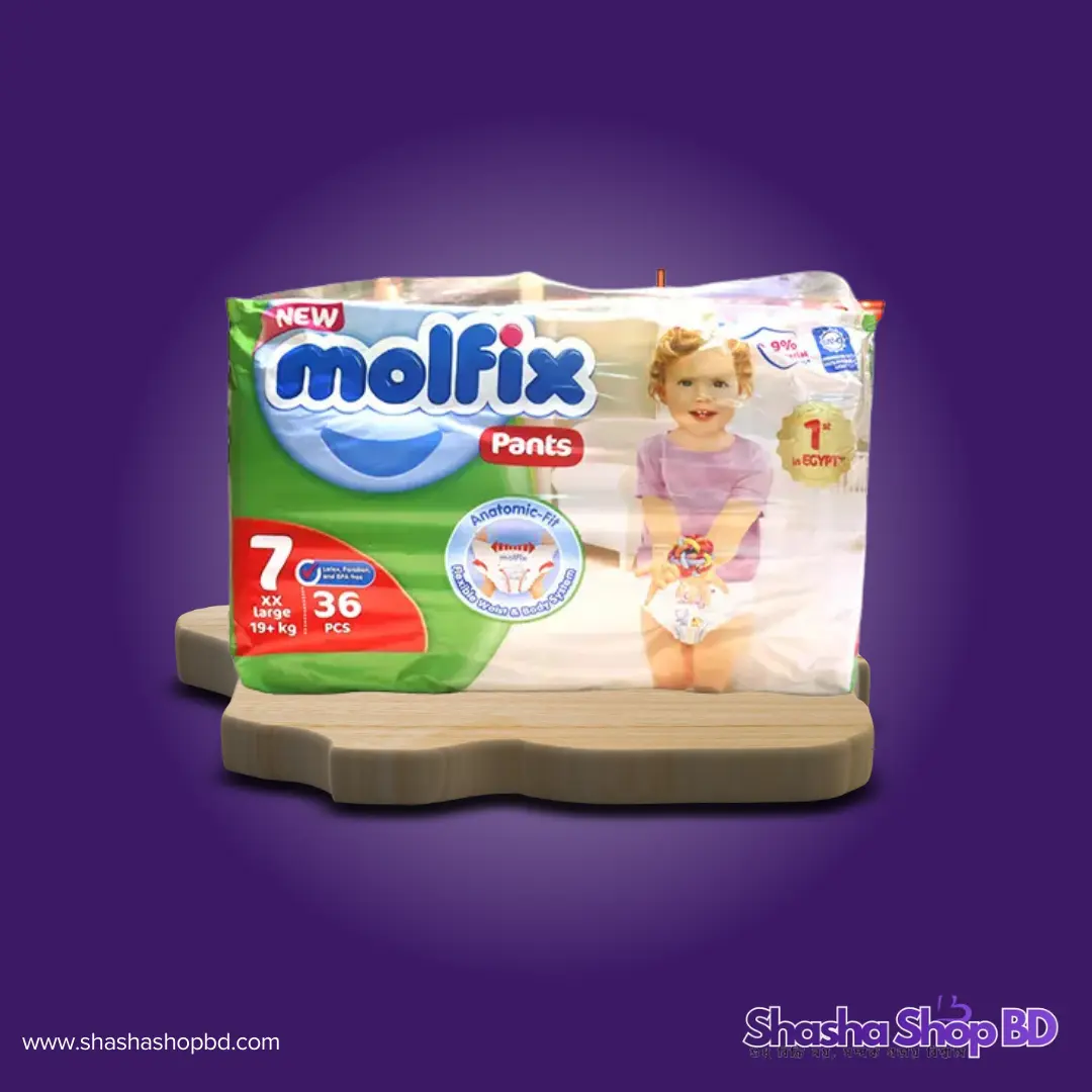👶 Molfix 7 Pants Baby Diaper XXL - 36 Pcs (Weight Range: 19+ kg, Anatomic-Fit & Flexible Body System – আপনার সোনামণির জন্য সর্বোচ্চ আরাম এবং আন্তর্জাতিক মানের সুরক্ষা!)