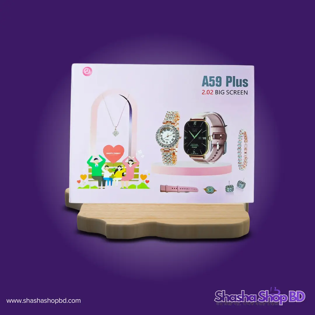 ⌚ A59 Plus 2.02 Big Screen Smart Watch Gift Set (Premium Smart Watch, Jewelry Accessories & Stylish Lifestyle – আপনার প্রিয়জনকে উপহার দেওয়ার জন্য বা নিজের জন্য এক কমপ্লিট ফ্যাশন প্যাকেজ!)