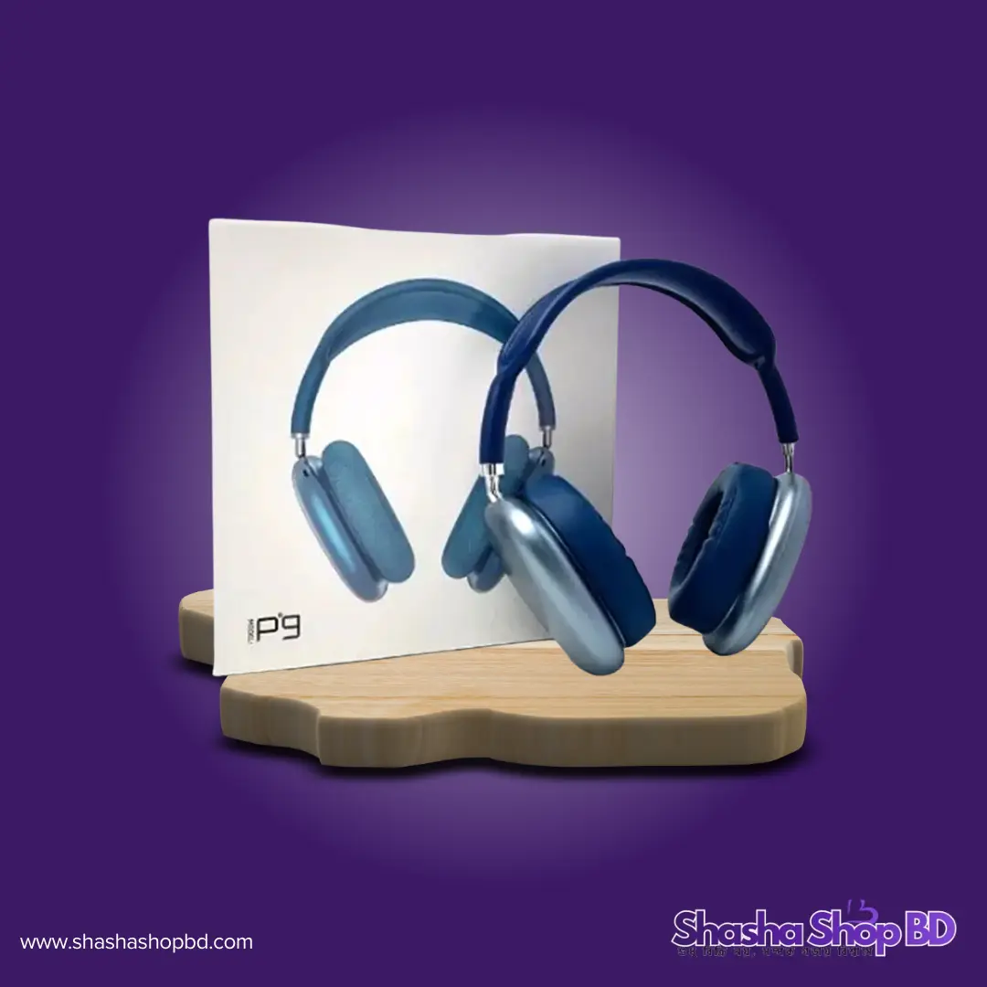 🎧 Model P9 Wireless Bluetooth Headphone (Blue) (Premium Design, Hi-Fi Stereo Sound & Comfortable Fit – স্টাইল এবং মিউজিক পারফরম্যান্সের এক অনন্য সংমিশ্রণ!)