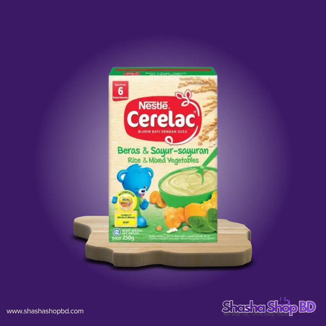 🥣 Nestle Cerelac Rice & Mixed Vegetables - 250g (From 6 Months, Rich in Iron, DHA & 13 Vitamins – সোনামণির প্রথম সলিড খাবারে চাল ও মিশ্র সবজির প্রাকৃতিক পুষ্টি!)