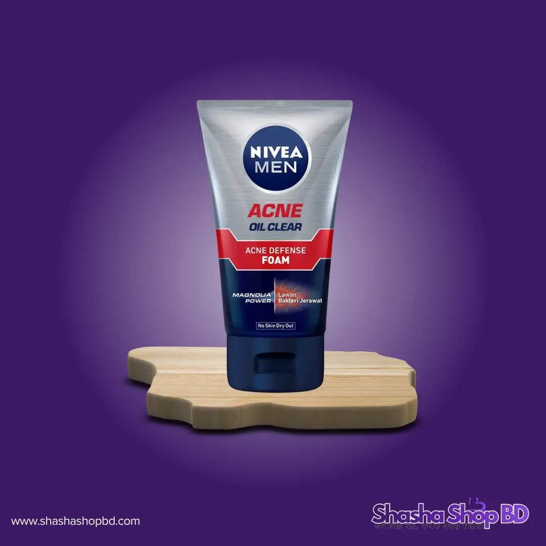 🛡️ Nivea Men Acne Oil Clear Anti Acne Foam - 100g (With Magnolia Power – ব্রণের জীবাণুর বিরুদ্ধে শক্তিশালী লড়াই এবং দীর্ঘস্থায়ী তেলমুক্ত উজ্জ্বল ত্বক!)