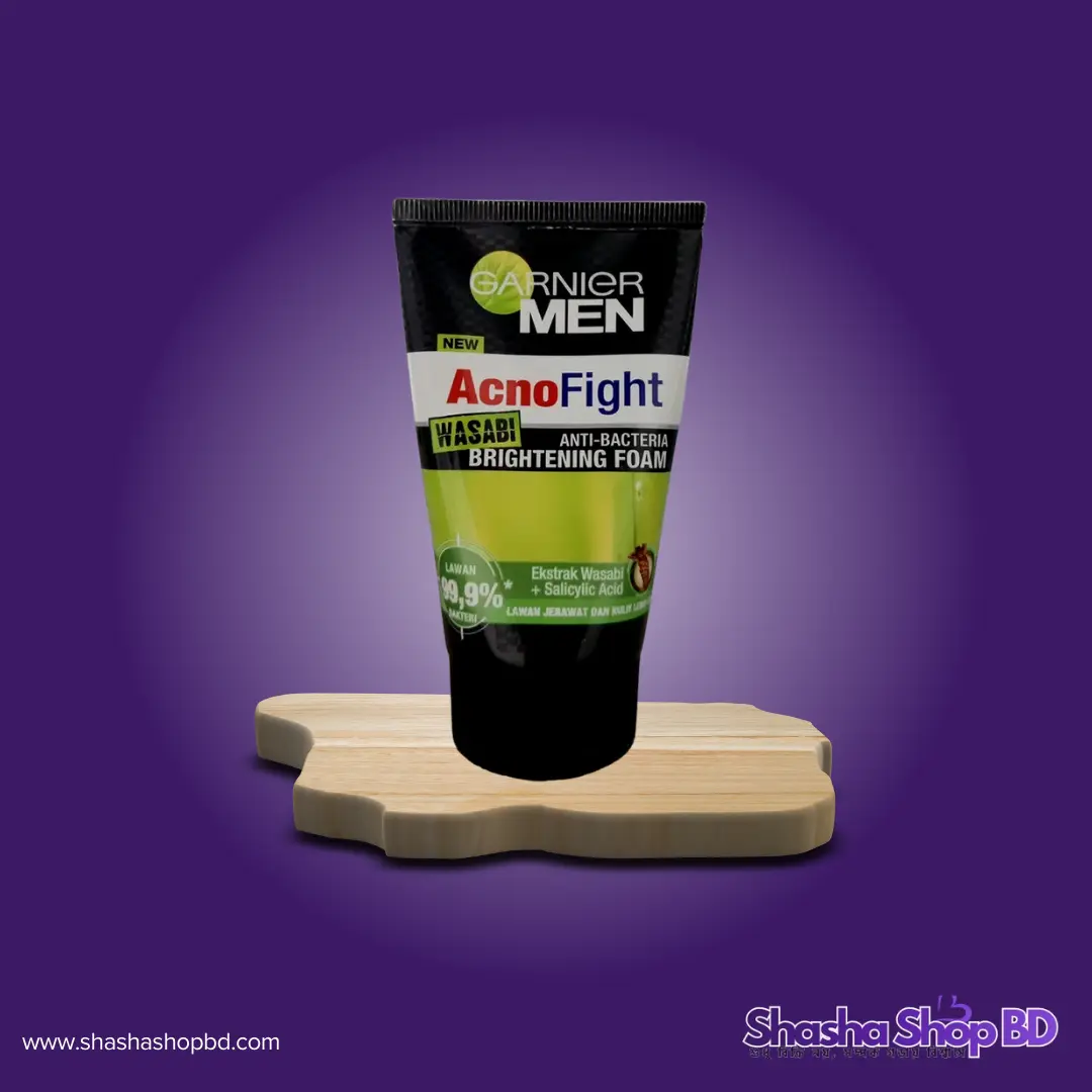 🛡️ Garnier Men Acno Fight Anti-Bacteria Brightening Foam - 100ml (With Wasabi Extract & Salicylic Acid – পুরুষের ত্বকের ৬টি প্রধান সমস্যার একটি সহজ সমাধান!)
