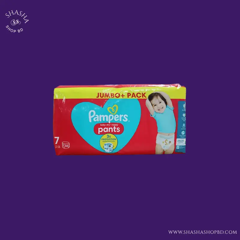 Pampers 7 Pants Baby-Dry Nappy Diaper Jumbo Pack (50 Pcs, 17+ kg) | Shasha Shop BD